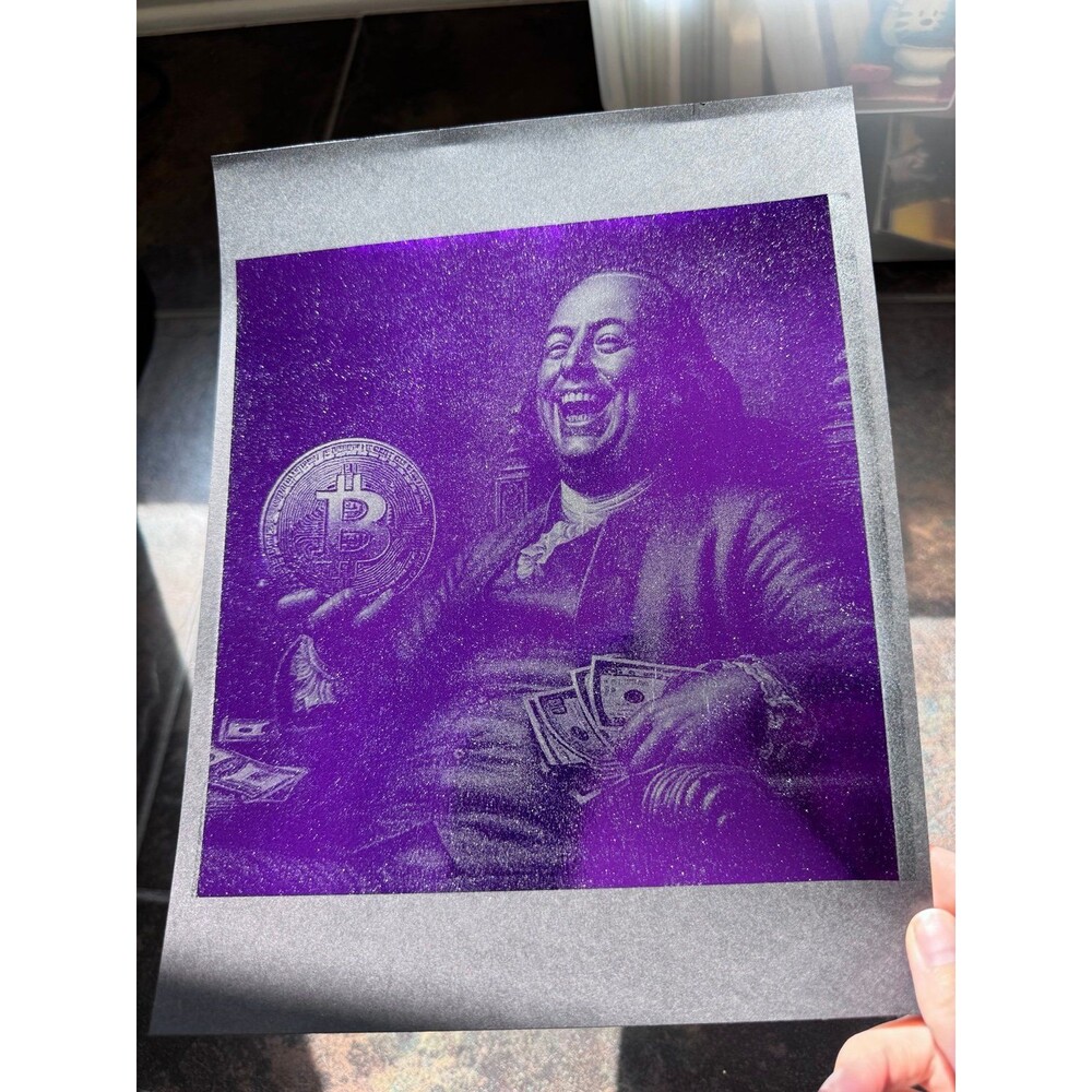 “Crypto Kingpin” Purple Foil Ben Franklin Bitcoin Art Print
